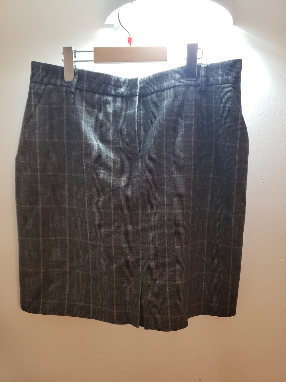 WOOL Gray Plaid Pencil Skirt - Women's